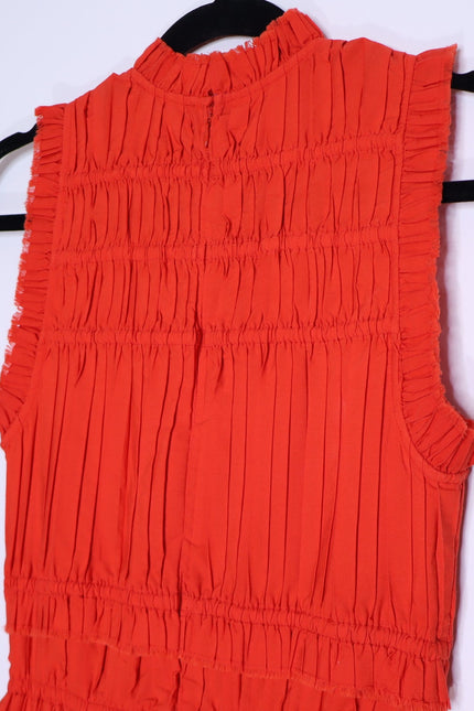 SEA New York Greir Tiered Pleated Crepe Mini Dress Poppy Smocked Women's XS