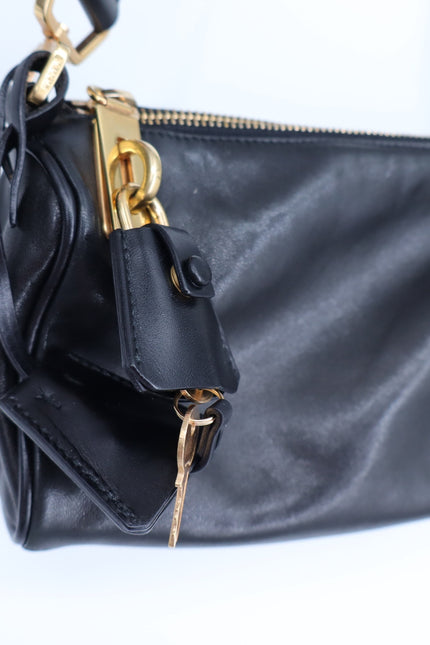 PRADA Semitracolla Leather Mini Shoulder Bag Black w Gold Purse Lockable Luxury