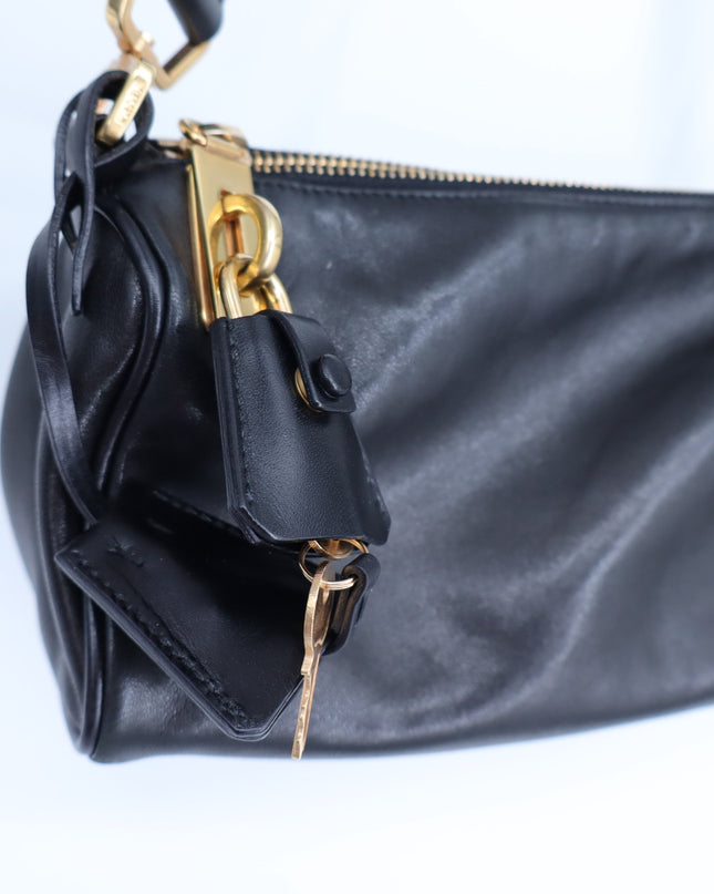 PRADA Semitracolla Leather Mini Shoulder Bag Black w Gold Purse Lockable Luxury