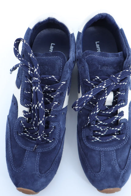 LARROUDE Stella Sneakers Navy Suede and Ivory Leather Low Top Women's 9