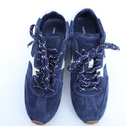 LARROUDE Stella Sneakers Navy Suede and Ivory Leather Low Top Women's 9
