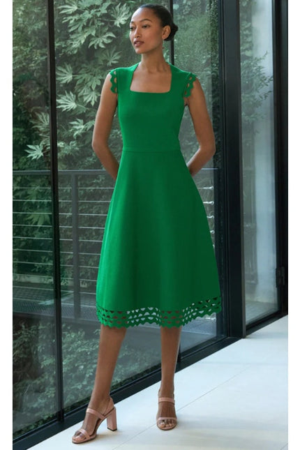 THE FOLD Vienna Sculpt Knit Midi Dress Emerald Green NWT Laser Cut Women's 10