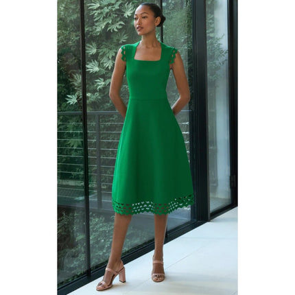 THE FOLD Vienna Sculpt Knit Midi Dress Emerald Green NWT Laser Cut Women's 10