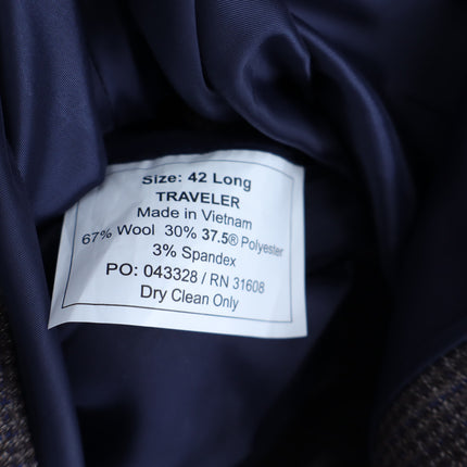 JOS. A. BANK Traveler Tailored Fit Sport Coat Brown Navy Houndstooth Men's 42L