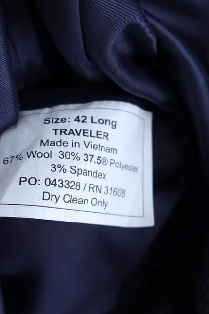 JOS. A. BANK Traveler Tailored Fit Sport Coat Brown Navy Houndstooth Men's 42L