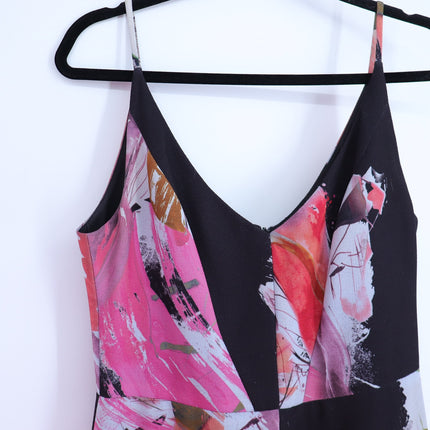 BLACK HALO Judy Floral Sheath Dress Black and Pink V Neck Ponte Knit Women's 10