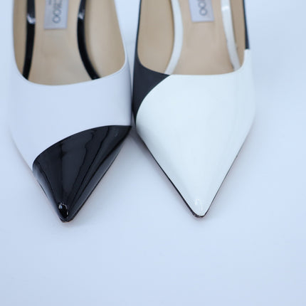 JIMMY CHOO Love 85 Asymmetric Pumps White Black Pointed Toe Women's 40.5/US 10.5