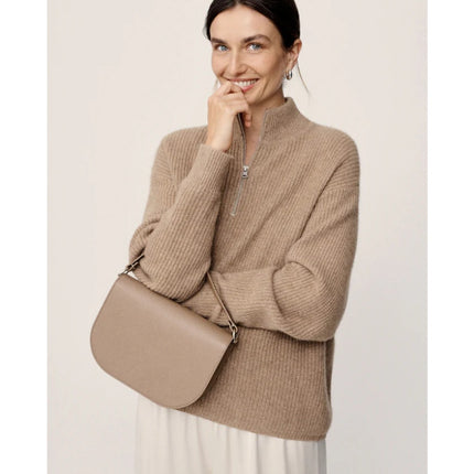 JENNI KAYNE Stone 100% Cashmere Half Zip Pullover Sweater Undyed Women's M