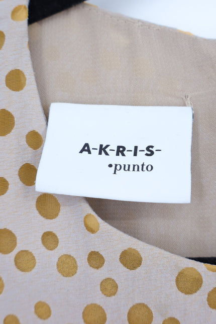 AKRIS PUNTO Sleeveless Polka Dot Flounce Dress Tan Gold Knee Length Women's 6
