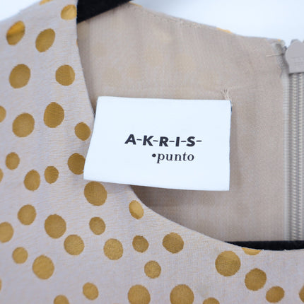 AKRIS PUNTO Sleeveless Polka Dot Flounce Dress Tan Gold Knee Length Women's 6