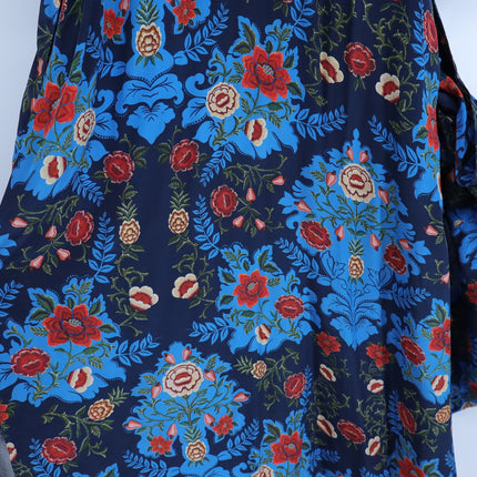 FARM Rio Arabesque Floral Midi Dress Blue Wrap Tie Puff Sleeve Women's S