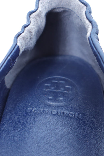 TORY BURCH Reva Flats Navy Blue Leather Slip On Travel Ballet Shoe Women's 6.5