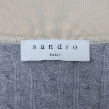 Sandro Jane Cable Knit Sweater Gray and Tan Cashmere Wool Women's 0/US XS