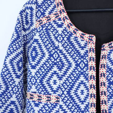 Tularosa Santa Fe Fringe Jacket Blue Ikat Print Open Long Sleeve Women's XS