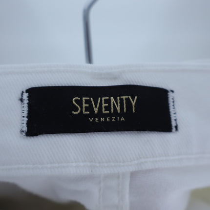 Seventy Venezia Cotton Bull Denim Pants White Belted Wide Leg Women's 36/US 2