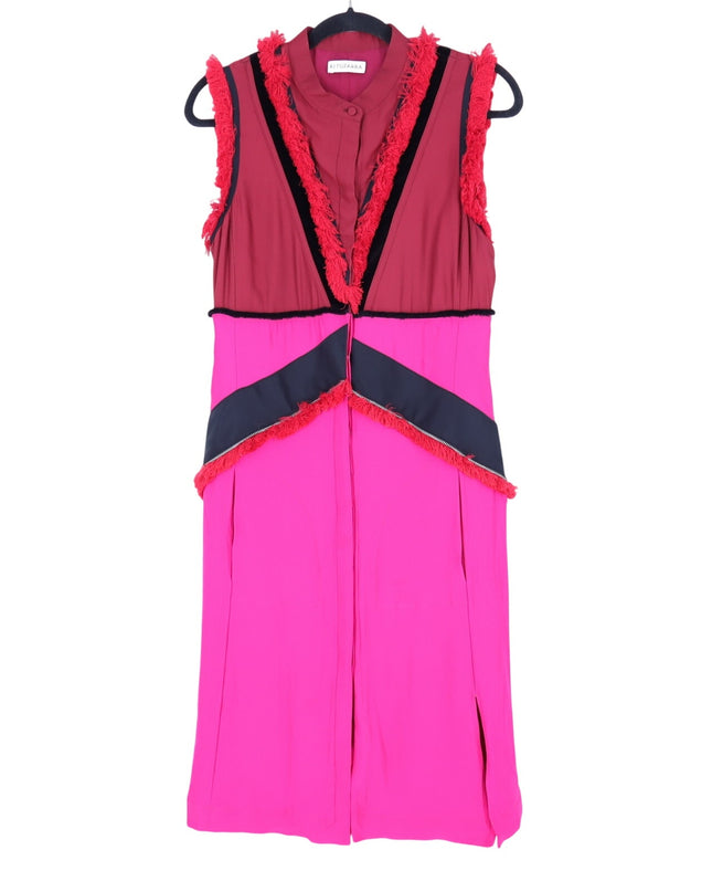 ALTUZARRA Geometric Fringe Zipper Mini Dress Pink Art To Wear Women's 42/US 10