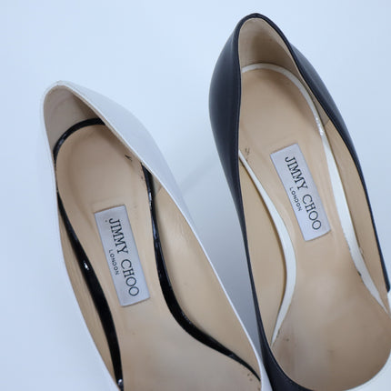 JIMMY CHOO Love 85 Asymmetric Pumps White Black Pointed Toe Women's 40.5/US 10.5