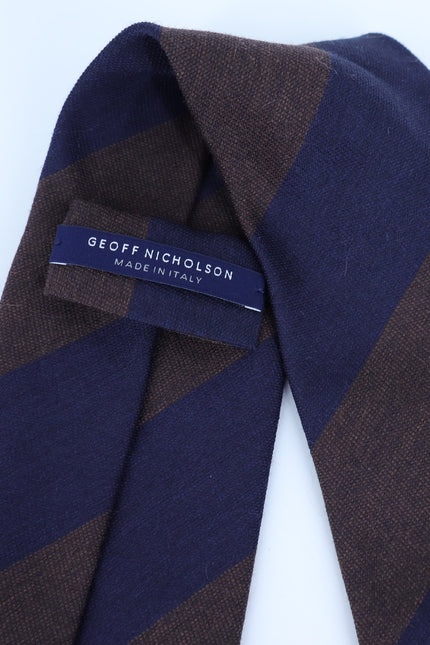 GEOFF NICHOLSON Striped Summer Wool Neck Tie Brown and Navy Businesswear OS