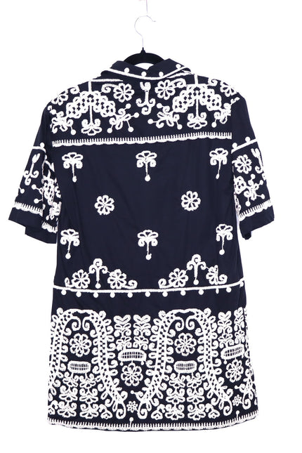 MAEVE Short Sleeve Collared Mini Shirt Dress Black Embroidered Casual Women's XS