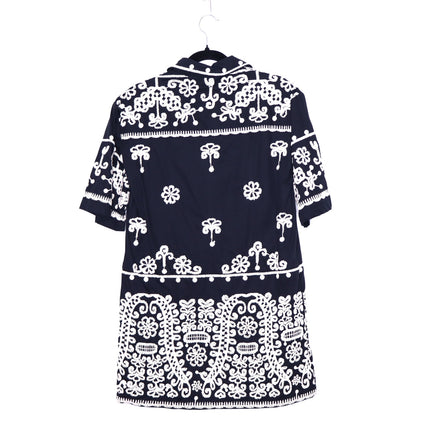 MAEVE Short Sleeve Collared Mini Shirt Dress Black Embroidered Casual Women's XS
