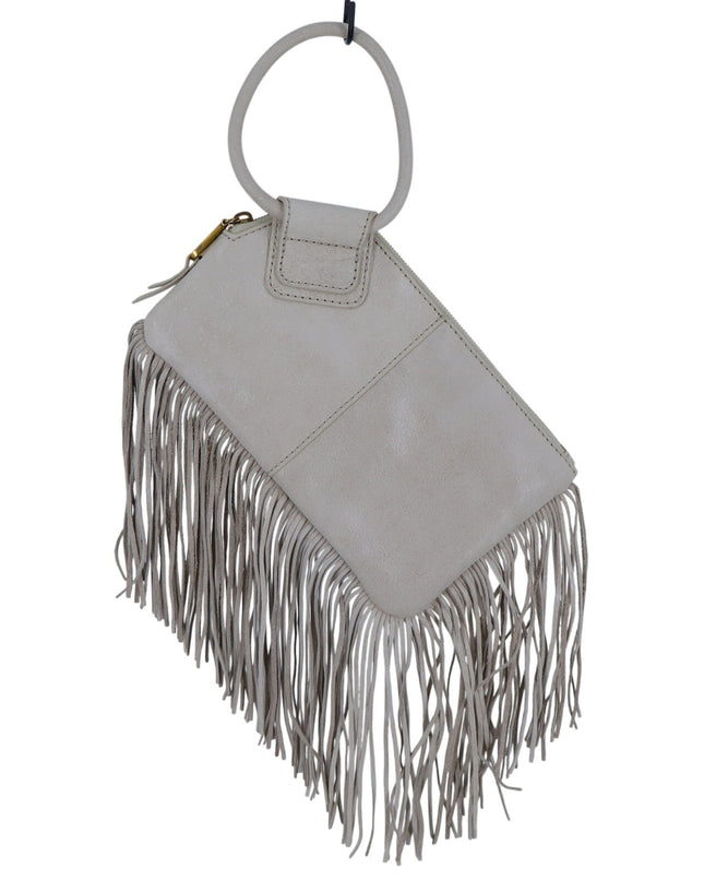 HOBO Stevie Fringed Clutch Beige Leather Wristlet w/Dust Sleeve