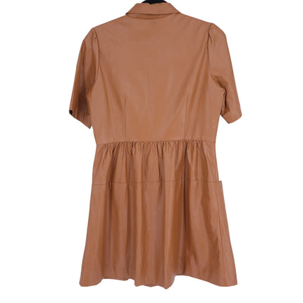 Tyler Boe Mitzi Vegan Leather Dress Light Brown Collared Short Sleeve Women's M