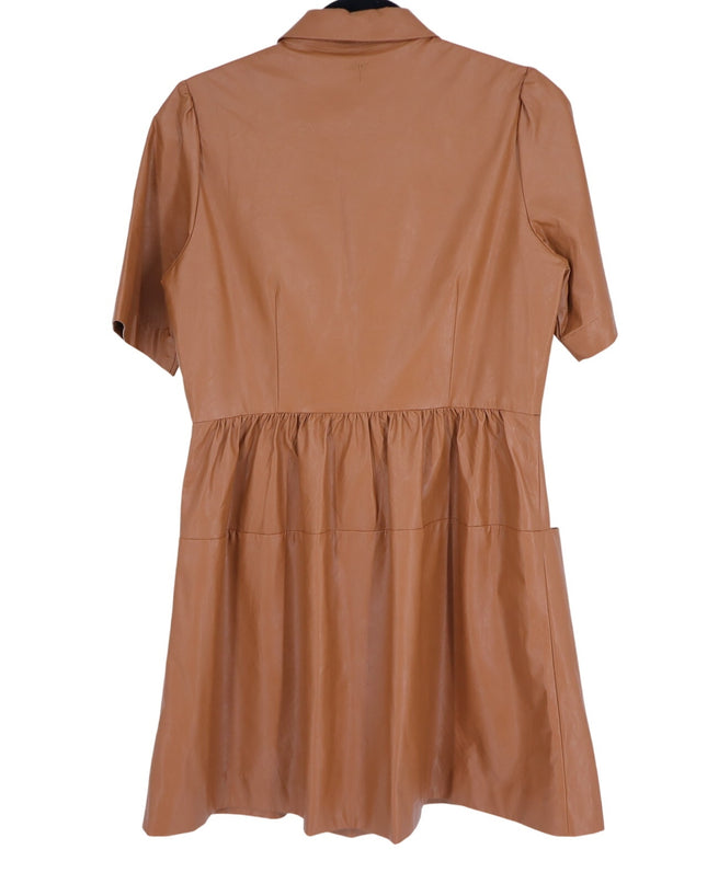 Tyler Boe Mitzi Vegan Leather Dress Light Brown Collared Short Sleeve Women's M