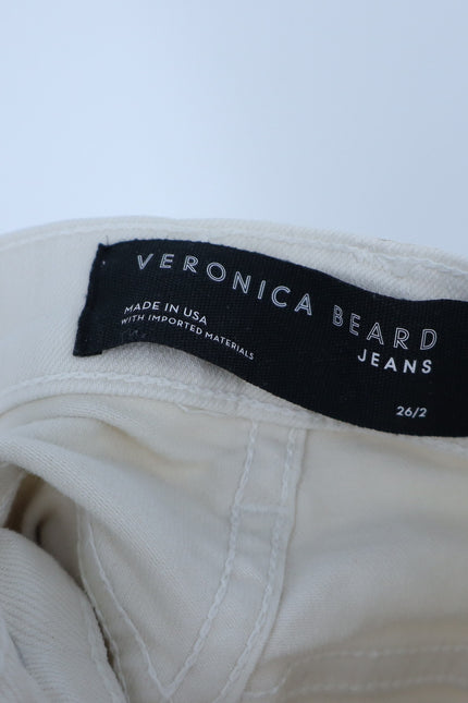 VERONICA BEARD Ryleigh Slim Straight Jeans Ecru High Rise Button Fly Women's 26