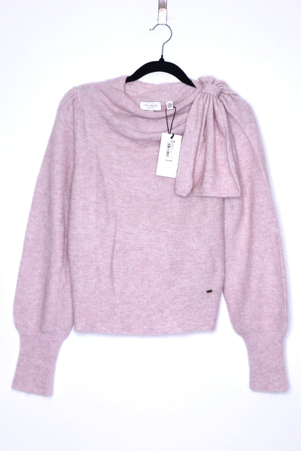 TED BAKER Larbow Statement Bow Sweater Pink Wool Knit Pullover Women's 0/US 2