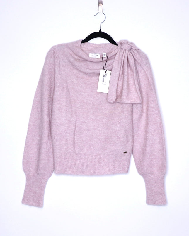 TED BAKER Larbow Statement Bow Sweater NWT Pink Wool Pullover Women's 0/US 2