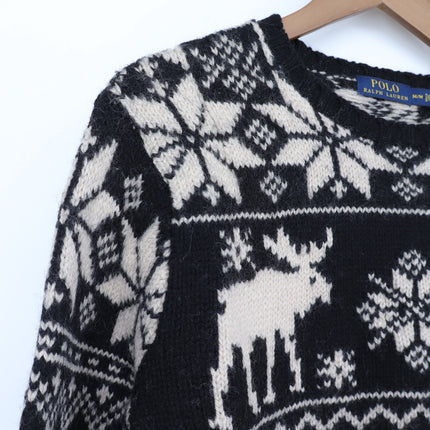 Polo Ralph Lauren Reindeer Wool Pullover Sweater Black Winter Cabin Men's M