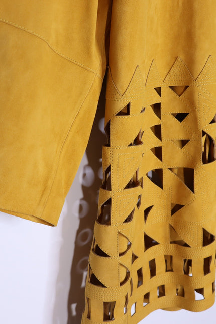 LAFAYETTE 148 NEW Clyde Laser Cut Suede Jacket Spiced Honey Yellow Women's XL