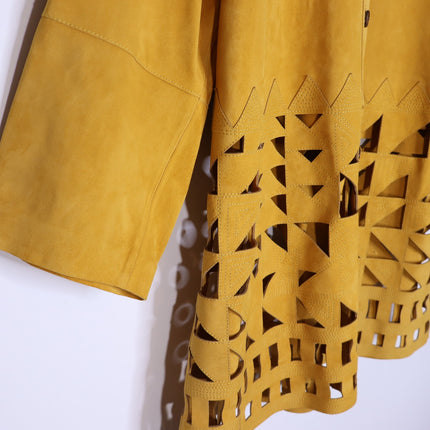 LAFAYETTE 148 Clyde Laser Cut Suede Jacket NWT Spiced Honey Yellow Women's XL