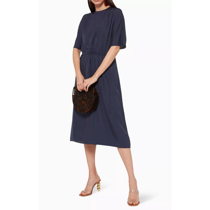 Vince Drape Twill T-Shirt Dress Marine Blue NWT Short Sleeve Women's XXS