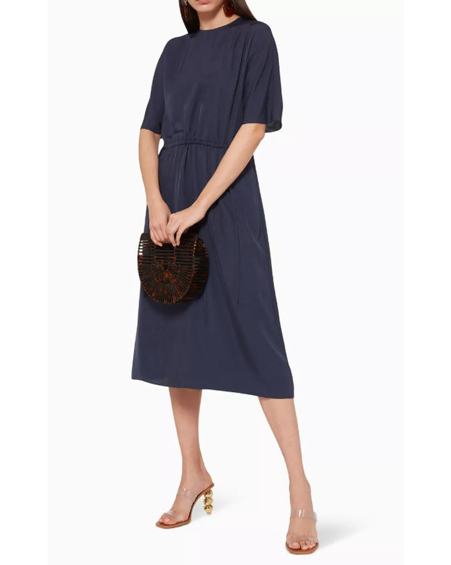 Vince Drape Twill T-Shirt Dress Marine Blue NWT Short Sleeve Women's XXS