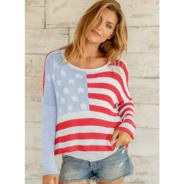 Wooden Ships USA Flag Cropped Pullover Sweater NWT Crew Neck Women's S/M