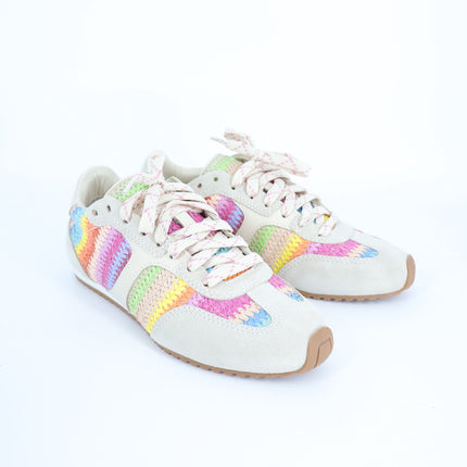 Larroude Stella Sneakers NIB Rainbow Raffia Mushroom Grey Suede Women's 7