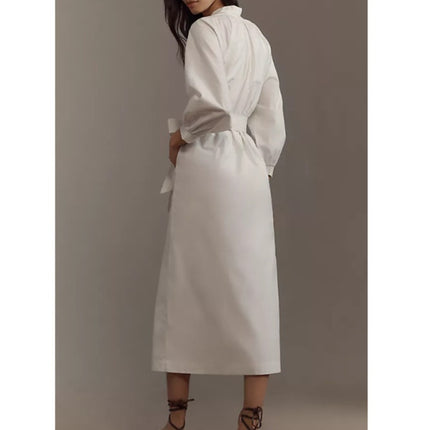 ANTHROPOLOGIE Belted V-Neck Midi Dress White Floral NWT Long Sleeve Women's XS