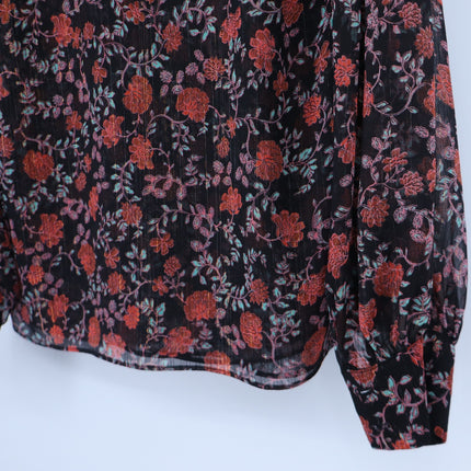 Misa Analeigh Floral Blouse Black Ruffled Button Up Long Sleeve Top Women's XS