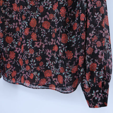 Misa Analeigh Floral Blouse Black Ruffled Button Up Long Sleeve Top Women's XS