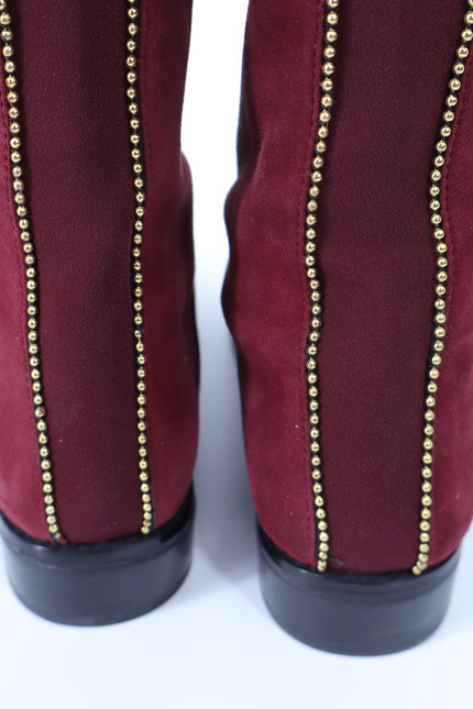 STUART WEITZMAN Back Talk Suede Knee High Boots Scarlet Red Gold Women's 5.5M