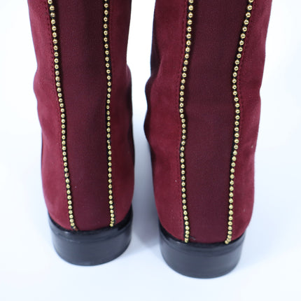 STUART WEITZMAN Back Talk Suede Knee High Boots Scarlet Red Gold Women's 5.5M