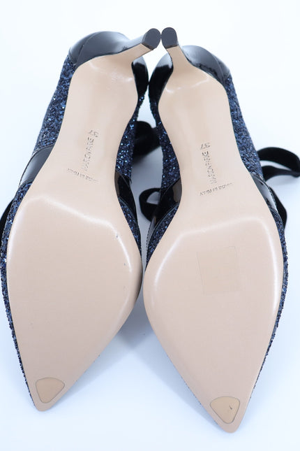 MARION PARKE Molly Glitter Heel Pumps Blue Iris NIB Pointed Toe Women's 37/US 7