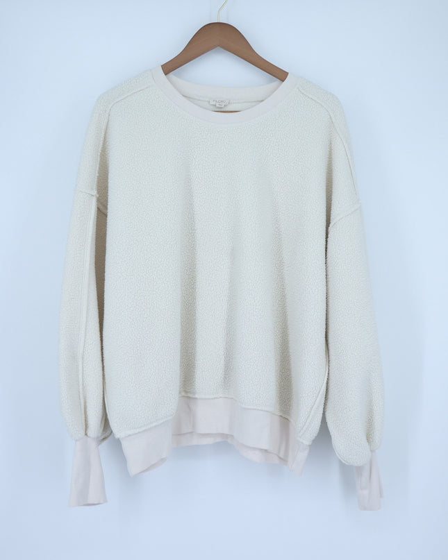 Pilcro Slouchy Oversized Sweatshirt Ivory Crew Neck Sherpa Fleece Women's XL