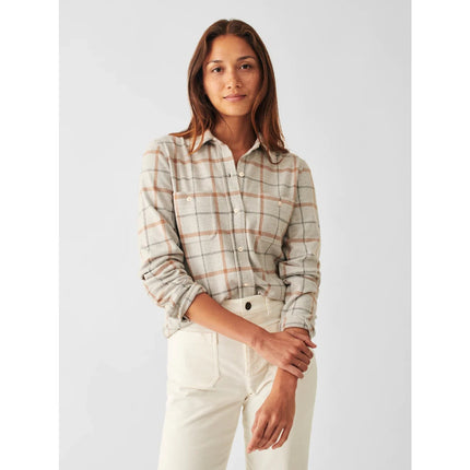Faherty Legend Sweater Shirt Open Tundra Grey Windowpane Button Down Women's M
