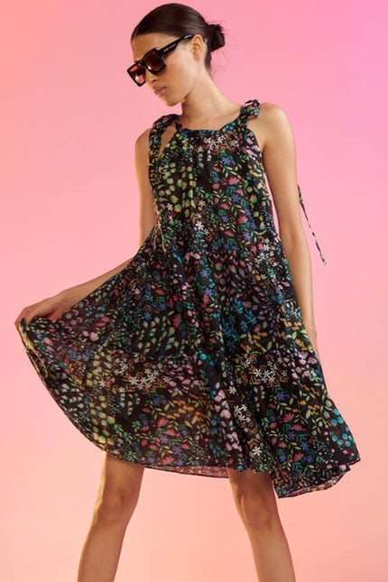 CYNTHIA ROWLEY Layla Floral Halter Dress Black NWT Knee Length Women's M