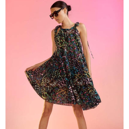 CYNTHIA ROWLEY Layla Floral Halter Dress Black NWT Knee Length Women's M