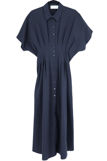 EXQUISE The Tobie Shirt Dress Black Pleated Maxi Short Sleeve Women's M