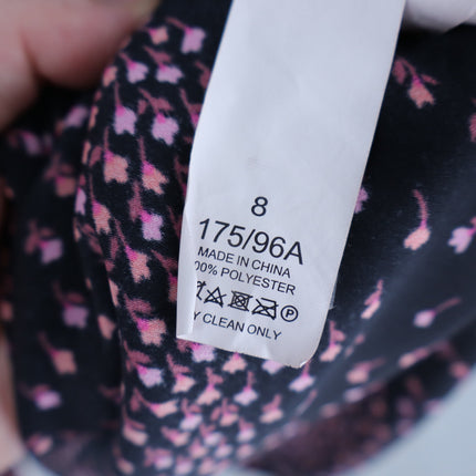 Kate Spade Meadow Shirtdress Black Floral Smocked Back Short Sleeve Women's 8