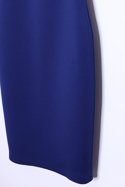 BADGLEY MISCHKA Ruffled Off-Shoulder Sheath Dress Navy Stretch Scuba Women's 4
